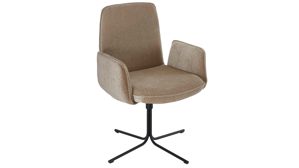 Polsterstuhl K+w polstermöbel aus Stoff in Beige Esszimmerserie Base - Armlehnenstuhl naturfarbener Bezug 940-38 & schwarzes 4-Stern-Drehkreuz - ca. 64 x 89 cm