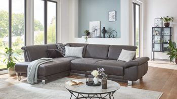 Ecksofa Dietsch. aus Stoff in Anthrazit Polsterprogramm Tiamo - Eckcouch anthrazitfarbener Bezug Büffel & Metallfüße 4.31 - Stellfläche ca. 210 x 290 cm