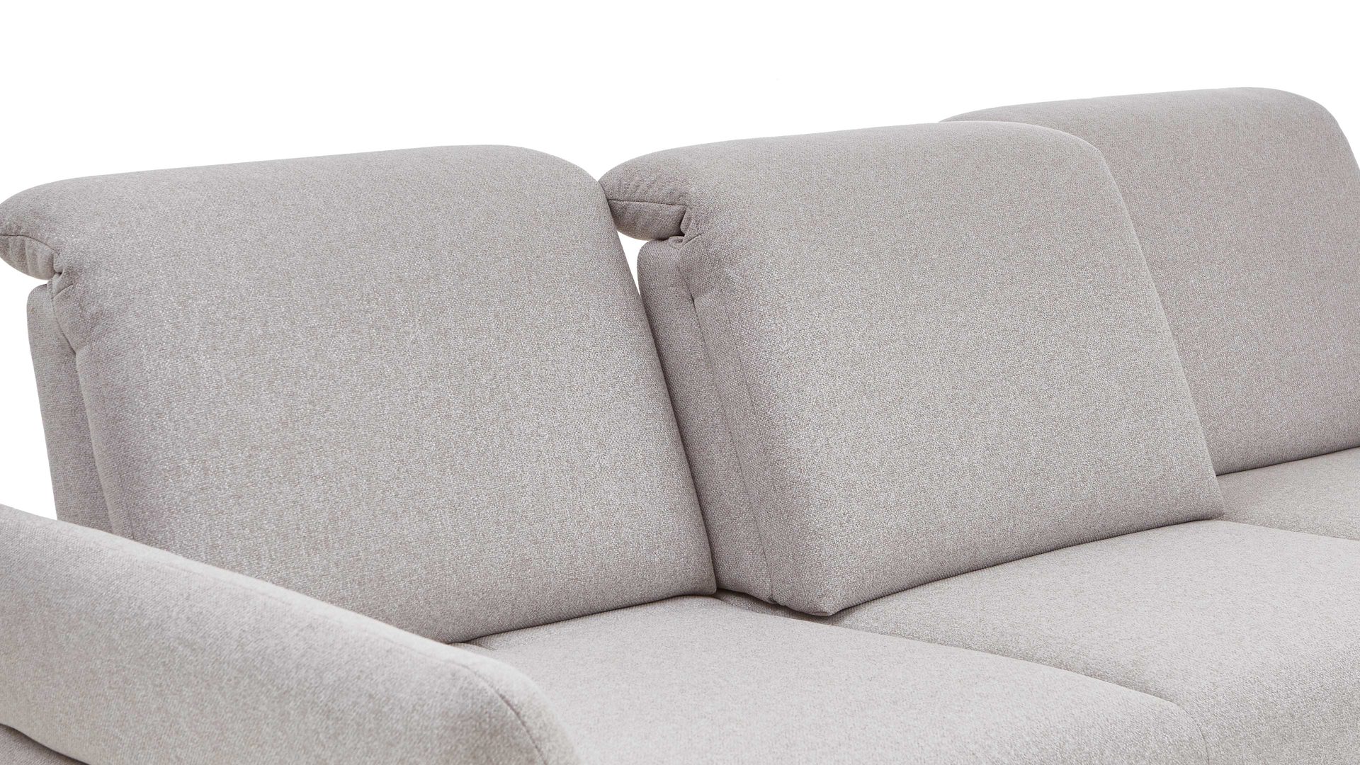 Ecksofa Dietsch. aus Stoff in Hellgrau Polsterprogramm Tiamo Plus - Ecksofa mit Extras silberfarbener Bezug Chrono & Metallfüße 4.28 - Stellfläche ca. 270 x 210 cm