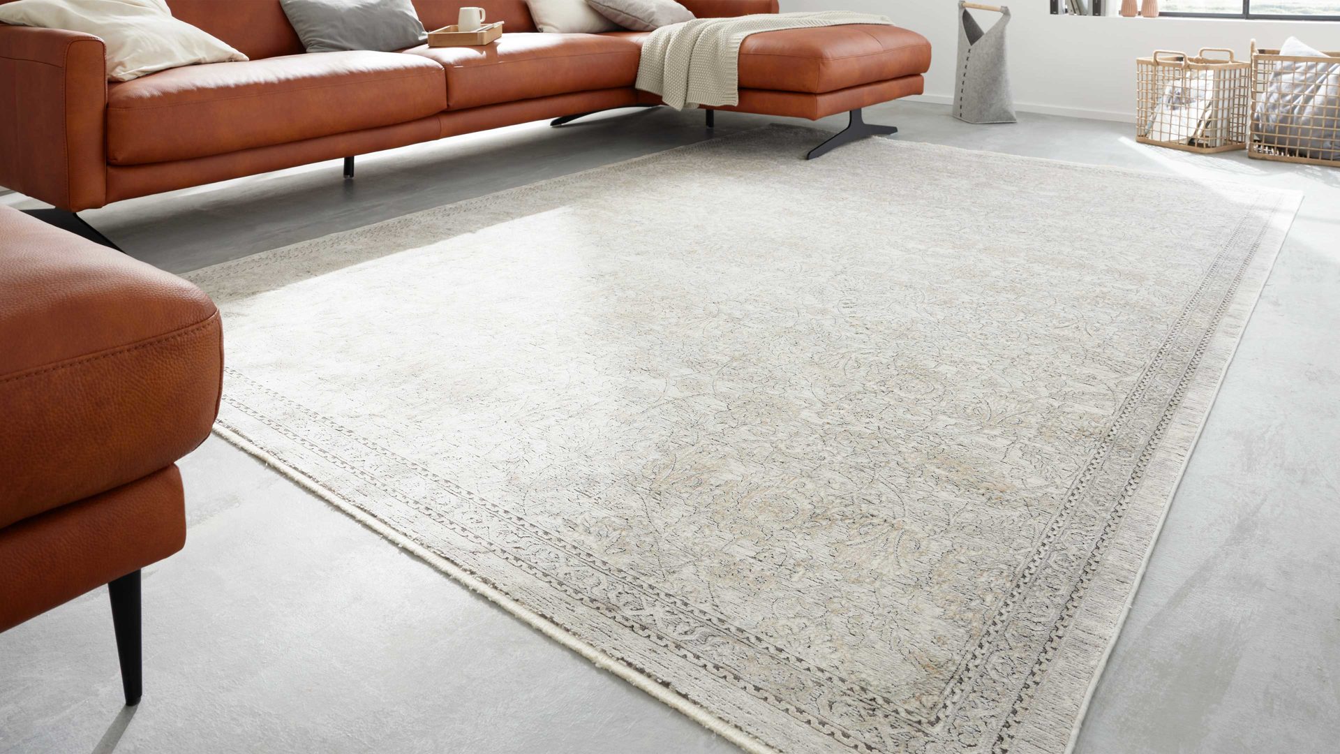 Webteppich Interliving aus Mischgewebe in Beige Interliving Teppich Serie G-8040 cremefarbenes Vintagemuster - ca. 67 x 130 cm