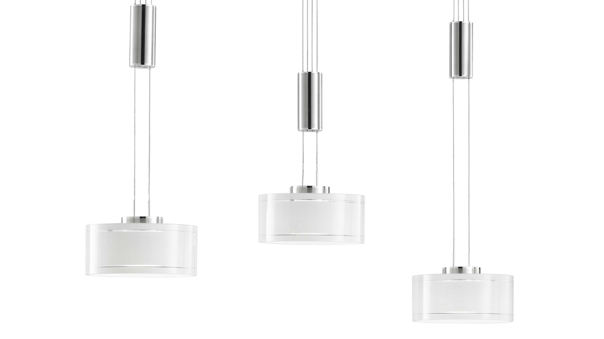 Pendelleuchte Fh fischer & honsel aus Glas in Weiß FH Hängelampe Larin Nickel matt & opalweißes Glas - Länge ca. 100 cm