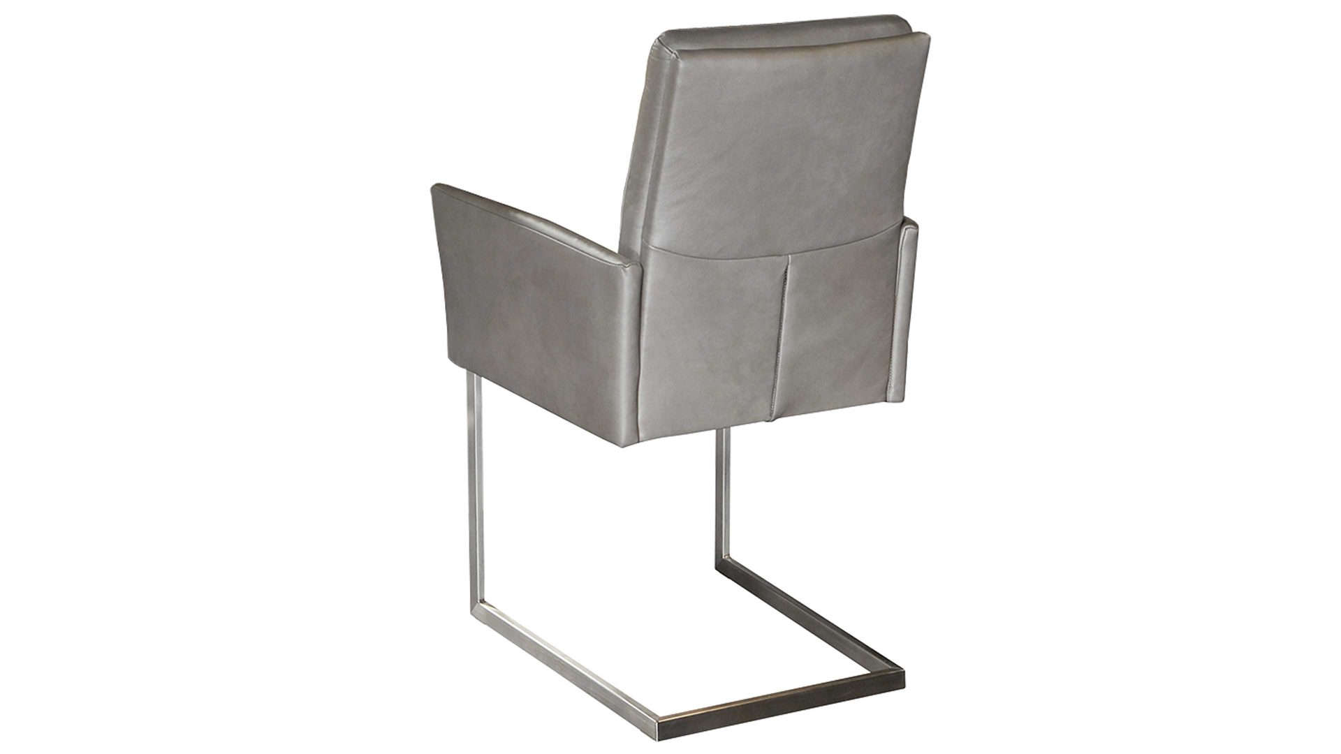 Freischwinger-Sessel combinessa aus Leder in Grau Combinessa Serie Gavello - Armlehn-Schwingstuhl 6155 graues LongLife-Dickleder Cloud 83 & Edelstahlgestell