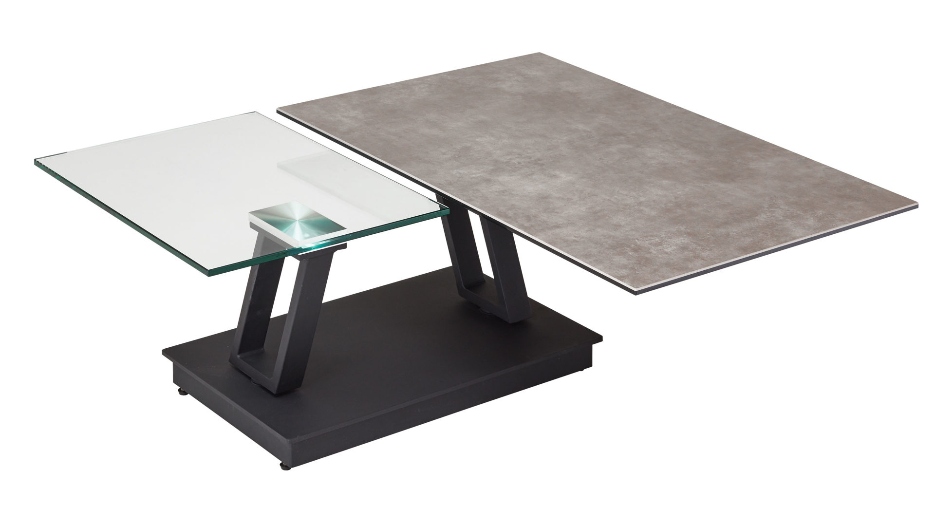 Couchtisch Akante aus Keramik in Grau AKANTE Couchtisch Serie Barcelona - Funktionscouchtisch Keramik zementgrau & Klarglas - Breite ca. 95-163 cm