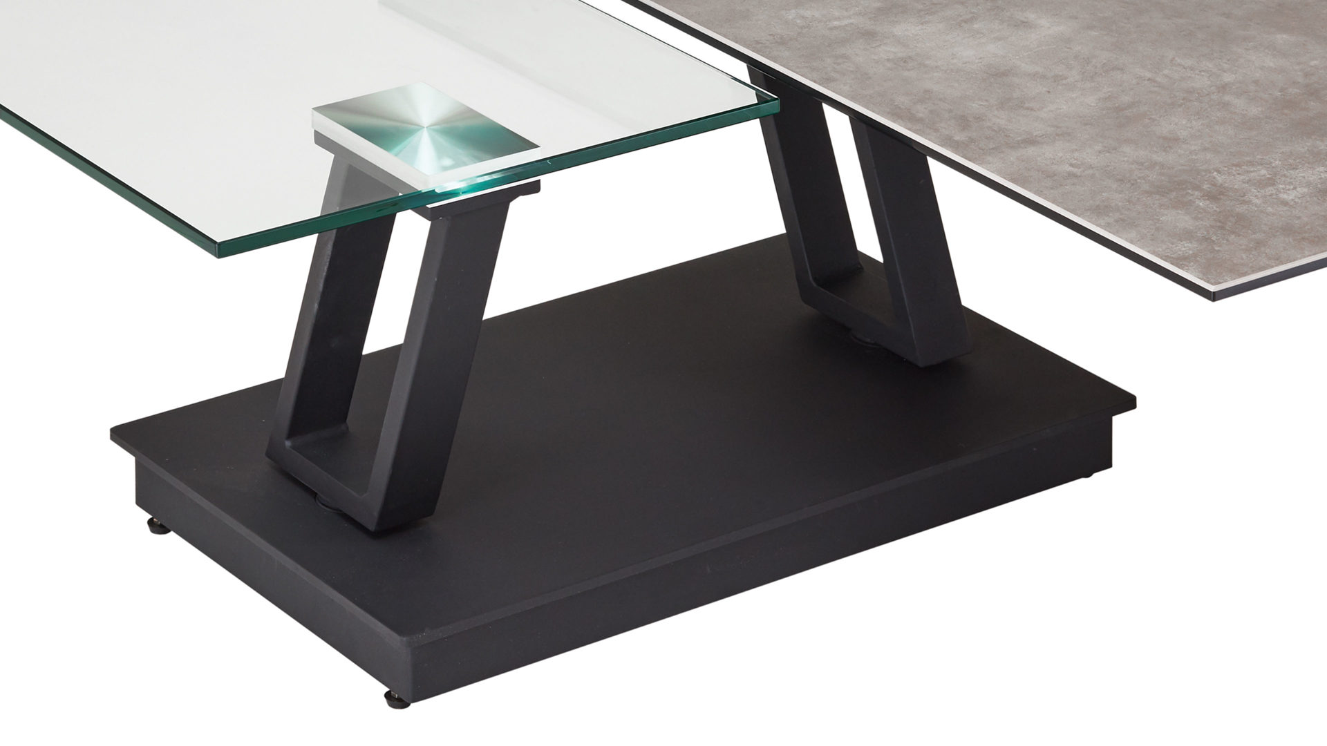 Couchtisch Akante aus Keramik in Grau AKANTE Couchtisch Serie Barcelona - Funktionscouchtisch Keramik zementgrau & Klarglas - Breite ca. 95-163 cm