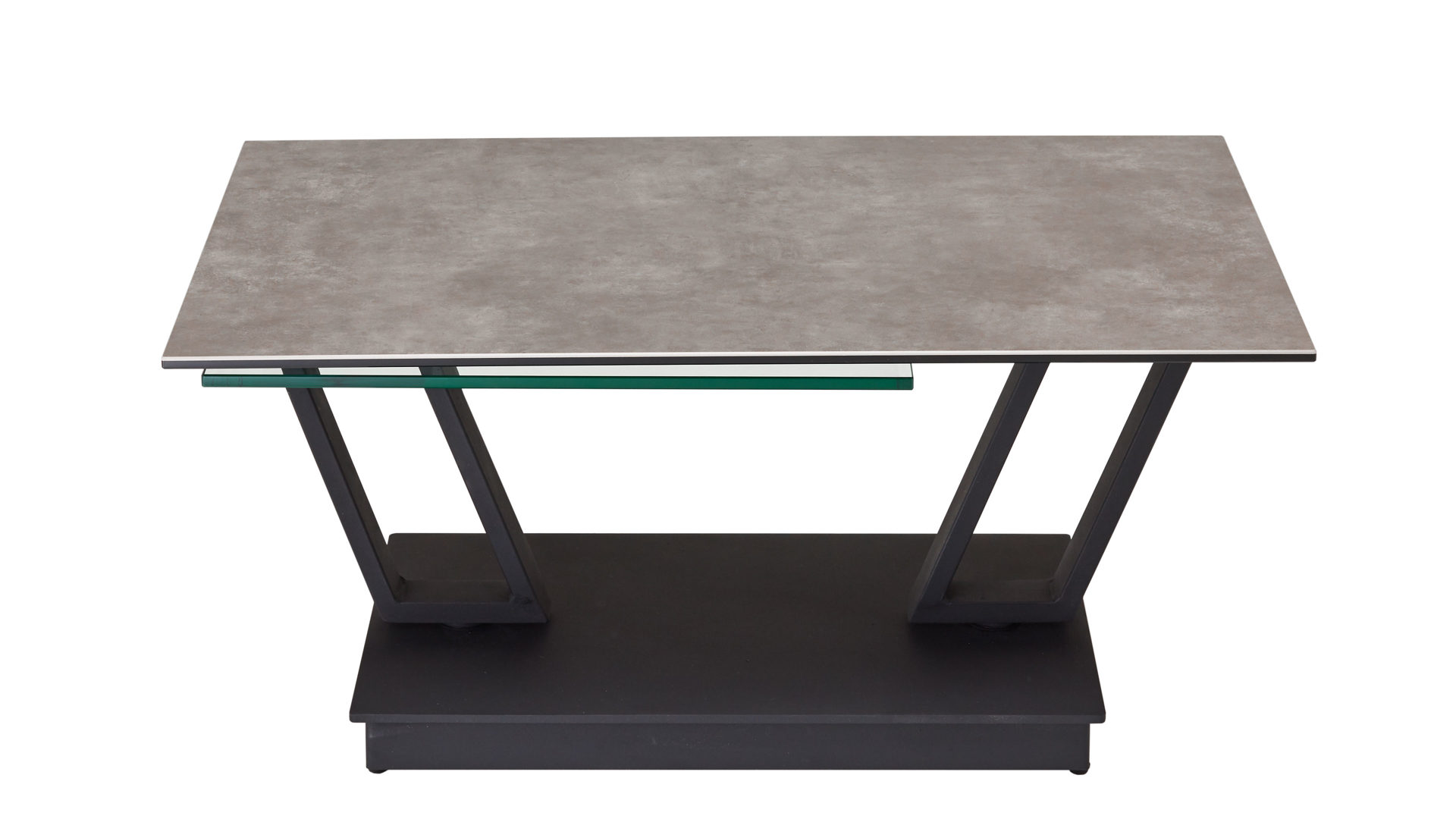 Couchtisch Akante aus Keramik in Grau AKANTE Couchtisch Serie Barcelona - Funktionscouchtisch Keramik zementgrau & Klarglas - Breite ca. 95-163 cm