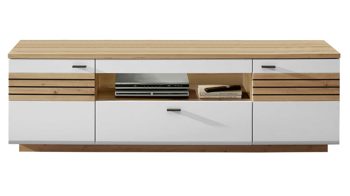 Lowboard MIVIVO aus Holz in Weiß MIVIVO Wohnprogramm Fresno - Medienschrank Mattweiß & Artisan Eiche - zwei Türen, eine Schublade, Länge ca. 190 cm