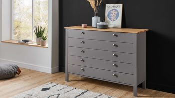 Schubladenkommode C. disselkamp aus Holz in Grau C.DISSELKAMP Schlafzimmerserie Charleston - Schubladenkommode manhattengrauer Lack & Wildeiche - fünf Schubladen, Breite ca. 134 cm