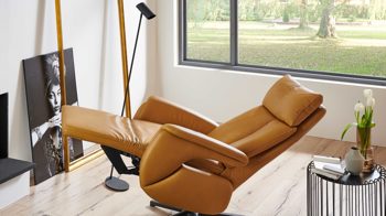 Relaxsessel Steinpol polsteria aus Leder in Gelb Relaxsessel Serie Relaxa Feeling senffarbenes Leder Punch Dijon & schwarzer Sternfuß