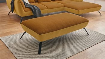 Polsterhocker KAWOO aus Stoff in Gelb KAWOO Polsterprogramm Dover Plus - Polsterhocker senffarbenes Flachgewebe Portofino & goldfarbene Maschenware Riviera - ca. 142 x 80 cm