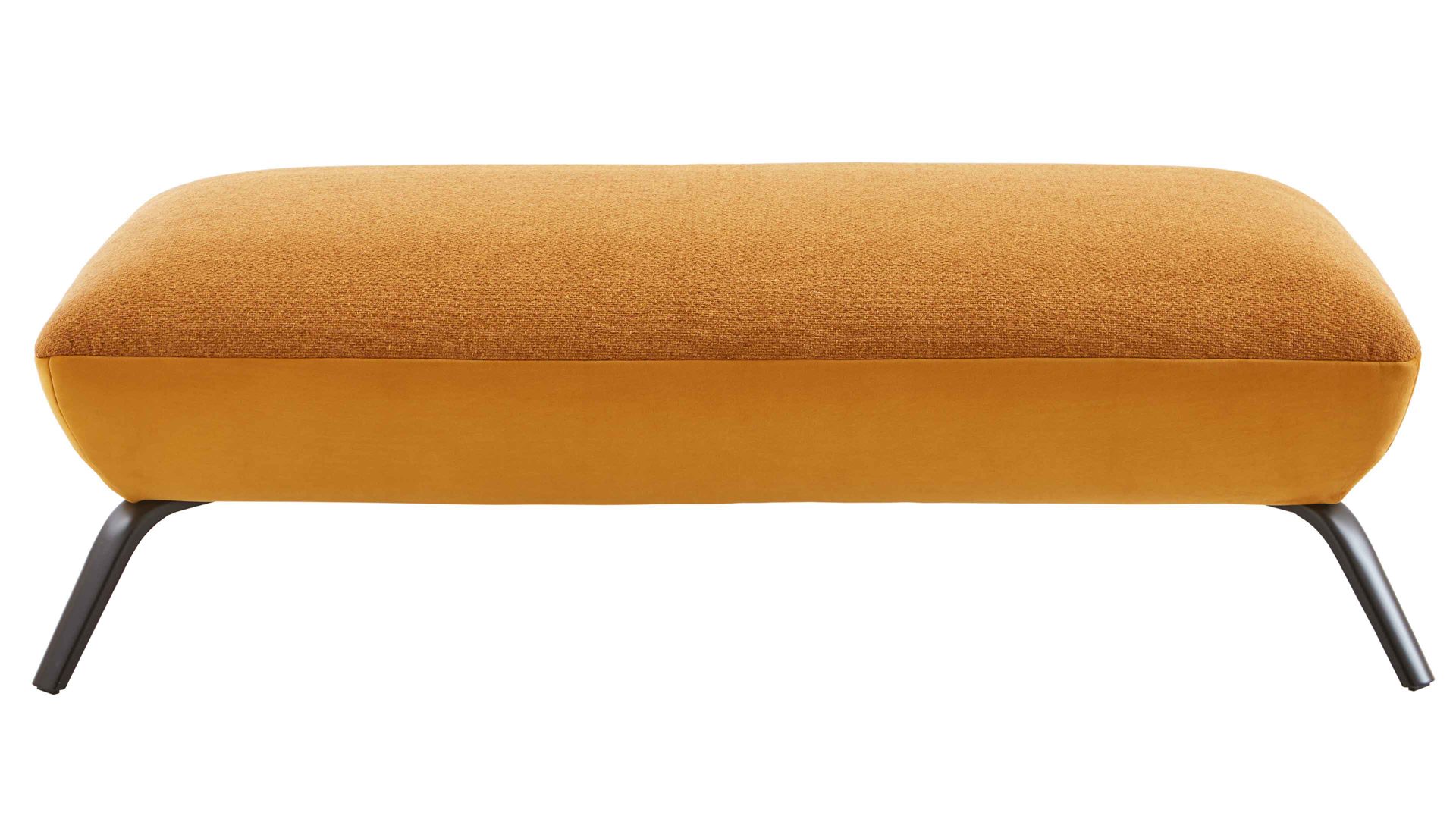 Polsterhocker KAWOO aus Stoff in Gelb KAWOO Polsterprogramm Dover XC - Polsterhocker senffarbenes Flachgewebe Portofino & goldfarbene Maschenware Riviera - ca. 142 x 80 cm