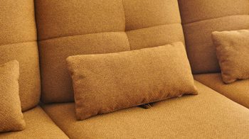 Ecksofa KAWOO aus Stoff in Gelb KAWOO Polsterprogramm Dover Plus - Ecksofa senffarbener Bezug Portofino & goldfarbene Maschenware Riviera - Stellfläche ca. 301 x 191 cm