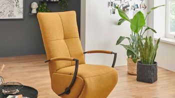 Relaxsessel KAWOO aus Stoff in Gelb KAWOO Polsterprogramm Dover Plus - Relaxsessel senffarbener Bezug Portofino & schwarzer Sternfuß