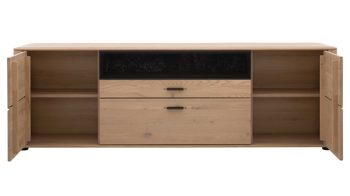 Lowboard Interliving aus Holz in Holzfarben Interliving Wohnzimmer Serie 2029 - Medien-Lowboard Wildeiche & Granit-Steinoptik - zwei Türen, zwei Schubladen, Länge ca. 200 cm