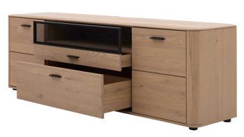 Wohnwand Interliving aus Holz in Holzfarben Interliving Wohnzimmer Serie 2029 - Wohnwand 80 Wildeiche & Granit-Steinoptik - dreiteilig, Breite ca. 275 cm
