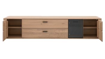 Lowboard Interliving aus Holz in Holzfarben Interliving Wohnzimmer Serie 2029 - Hänge-Lowboard Wildeiche & Granit-Steinoptik - vier Türen, eine Schublade, Länge ca. 220 cm