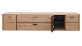 Wohnwand Interliving aus Holz in Holzfarben Interliving Wohnzimmer Serie 2029 - Wohnwand Wildeiche & Granit-Steinoptik - dreiteilig, Breite ca. 320 cm