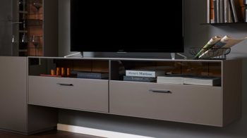 Lowboard Interliving aus Holz in Dunkelgrau Interliving Wohnzimmer Serie 2030 - Hänge-Lowboard 31 Wolfram Grey & Spaltholz - zwei Schubladen, Länge ca. 180 cm