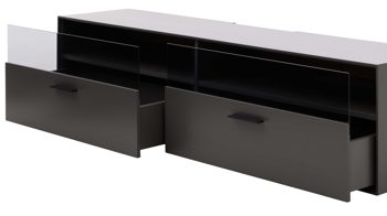 Wohnwand Interliving aus Holz in Dunkelgrau Interliving Wohnzimmer Serie 2030 - Wohnwand Wolfram Grey & Spaltholz - fünfteilig, Länge ca. 309 cm