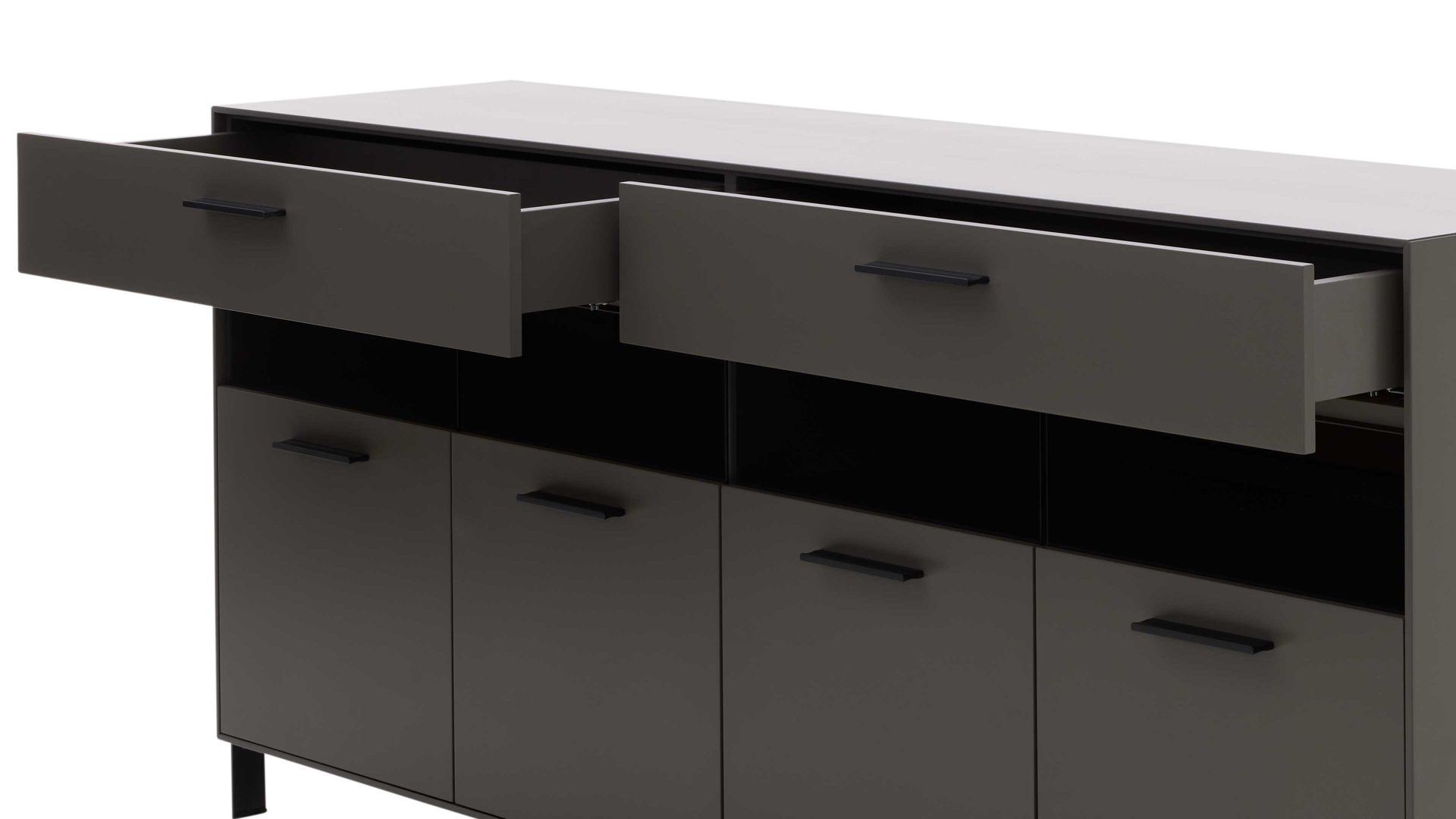 Sideboard Interliving aus Holz in Dunkelgrau Interliving Wohnzimmer Serie 2030 - Sideboard Wolfram Grey & Spaltholz - vier Türen, zwei Schubladen, Breite ca. 180 cm