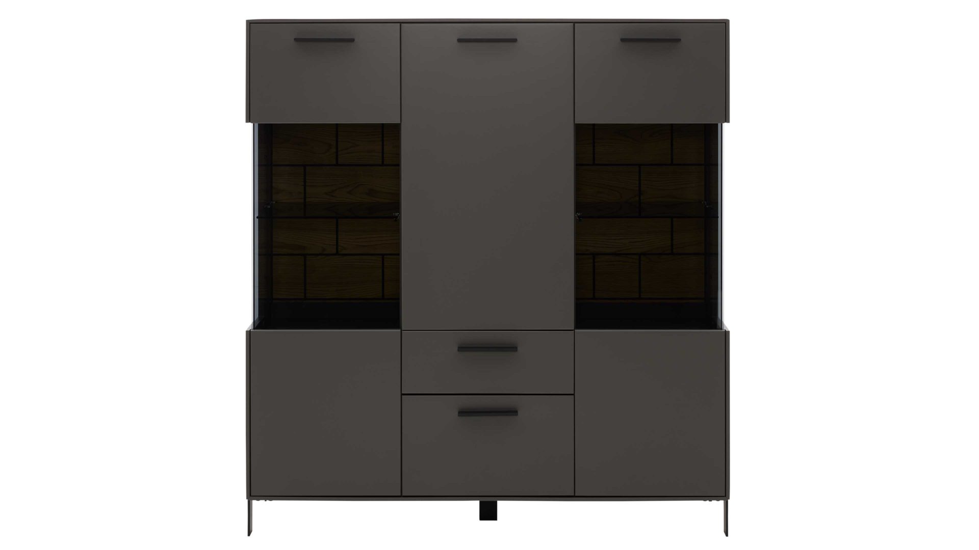 Highboard Interliving aus Holz in Dunkelgrau Interliving Wohnzimmer Serie 2030 - Highboard 22 Wolfram Grey & Spaltholz - drei Türen, zwei Schubladen, Breite ca. 120 cm