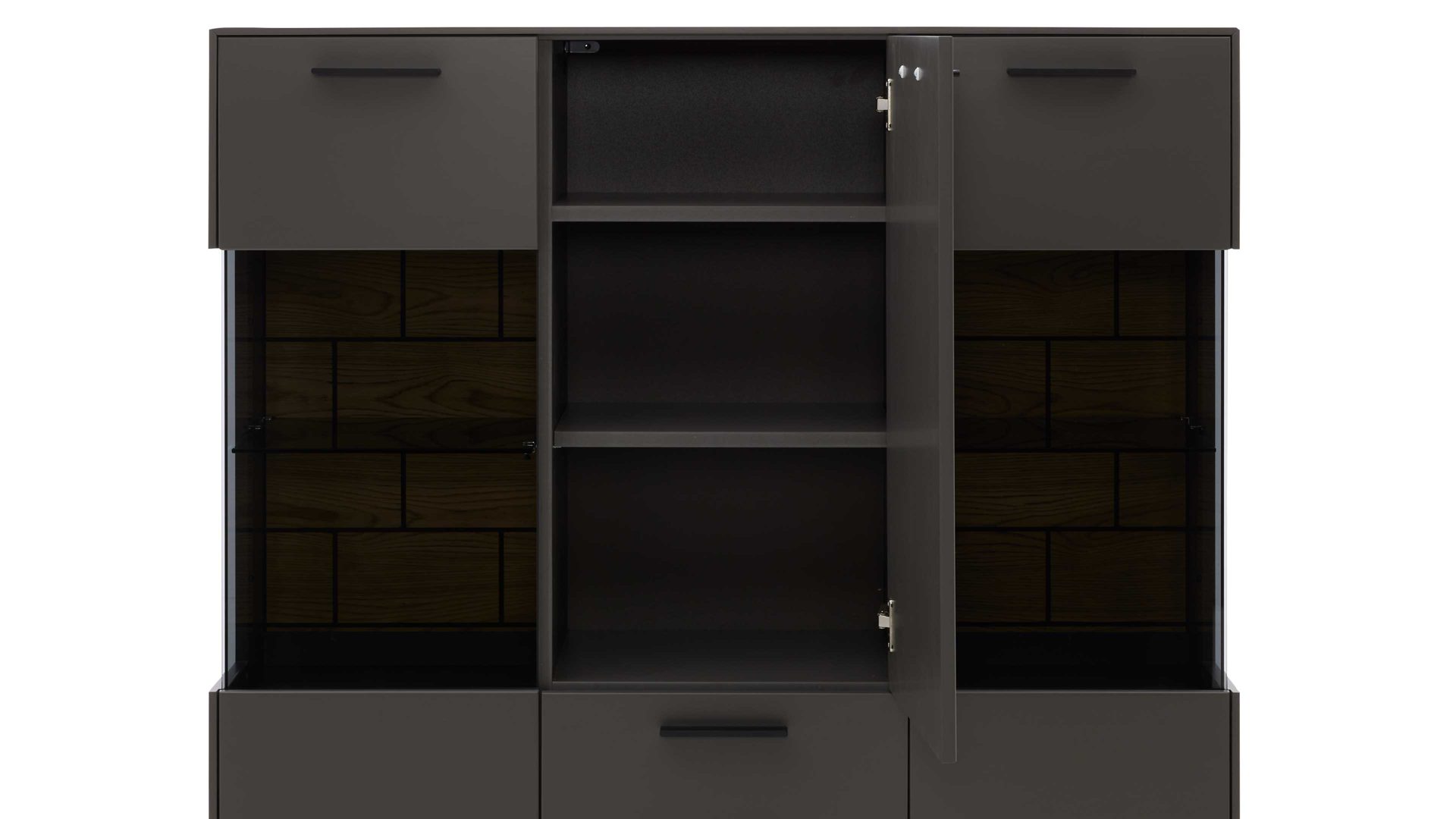 Highboard Interliving aus Holz in Dunkelgrau Interliving Wohnzimmer Serie 2030 - Highboard 22 Wolfram Grey & Spaltholz - drei Türen, zwei Schubladen, Breite ca. 120 cm