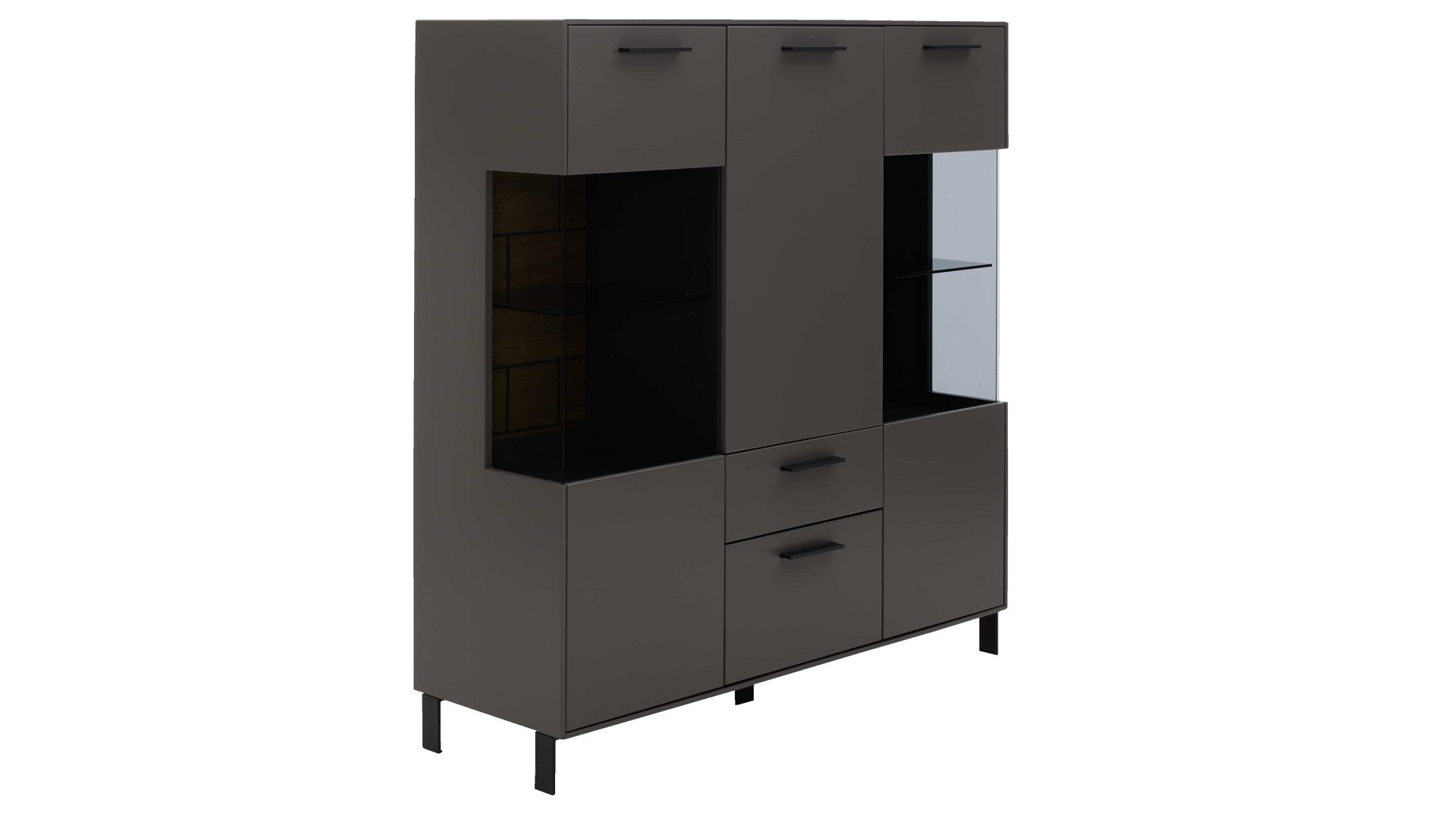 Highboard Interliving aus Holz in Dunkelgrau Interliving Wohnzimmer Serie 2030 - Highboard Wolfram Grey & Spaltholz - drei Türen, zwei Schubladen, Breite ca. 120 cm