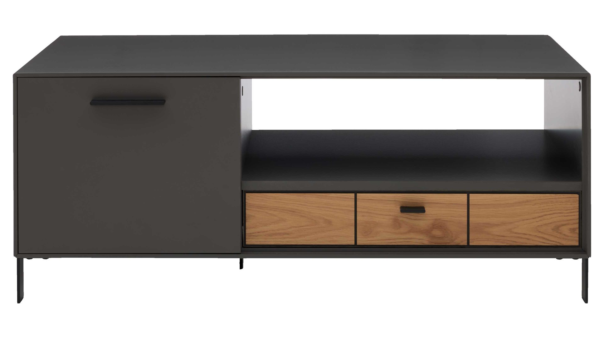 Couchtisch Interliving aus Holz in Dunkelgrau Interliving Wohnzimmer Serie 2030 - Couchtisch 02 Wolfram Grey & Spaltholz - zwei Türen, eine Schublade, ca. 110 x 60 cm