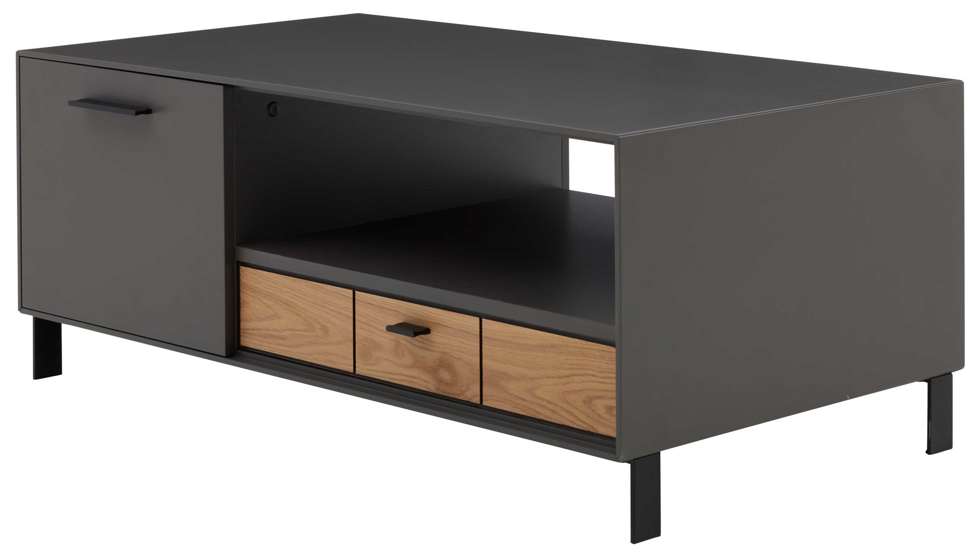 Couchtisch Interliving aus Holz in Dunkelgrau Interliving Wohnzimmer Serie 2030 - Couchtisch Wolfram Grey & Spaltholz - zwei Türen, eine Schublade, ca. 110 x 60 cm