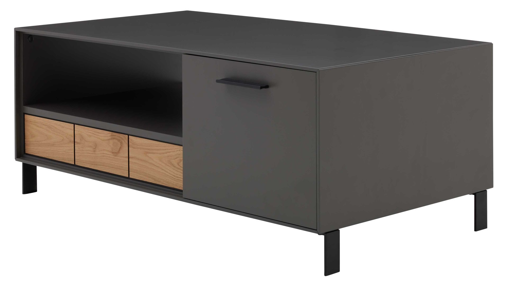 Couchtisch Interliving aus Holz in Dunkelgrau Interliving Wohnzimmer Serie 2030 - Couchtisch 02 Wolfram Grey & Spaltholz - zwei Türen, eine Schublade, ca. 110 x 60 cm