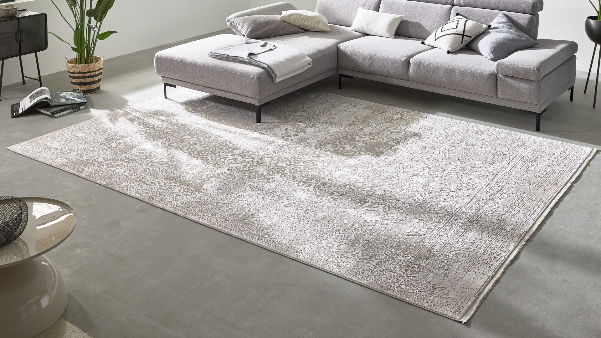 Webteppich Interliving aus Mischgewebe in Silber Interliving Teppich Serie L-8710 Silber – ca. 200 x 290 cm