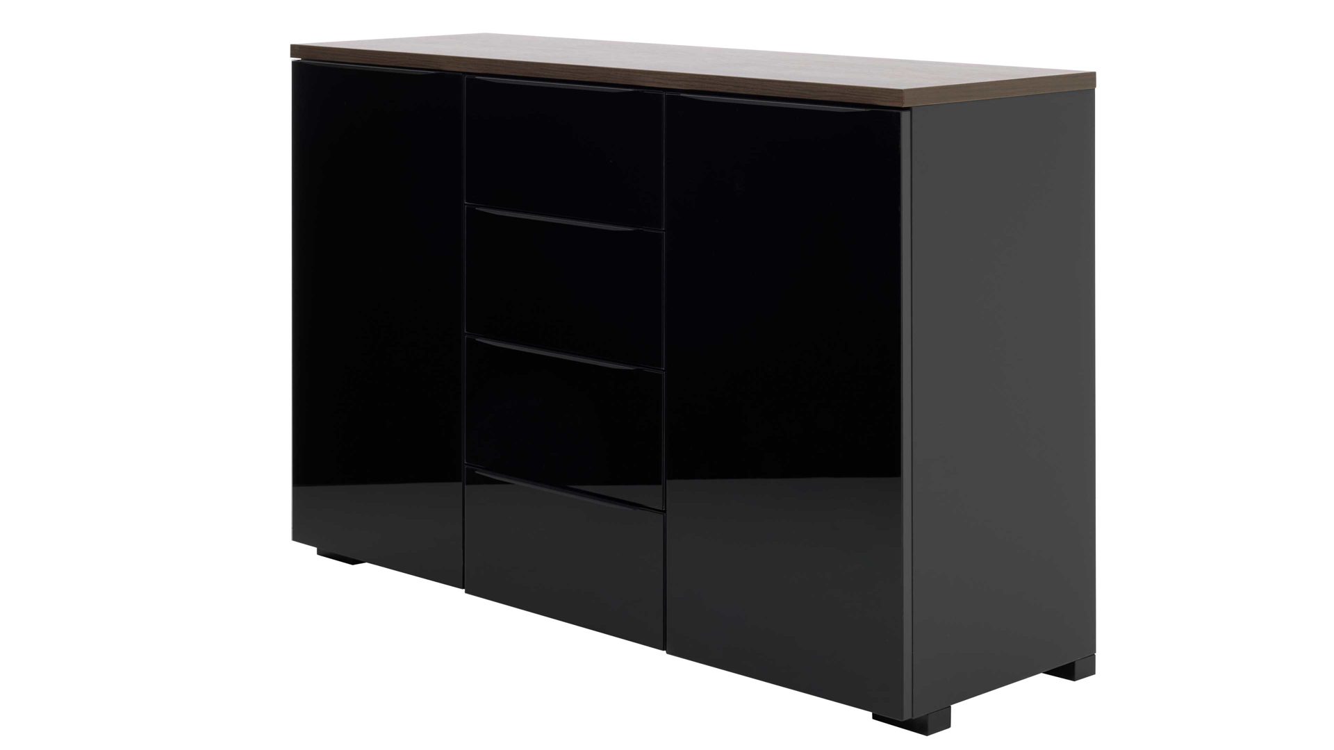 Kombikommode Interliving aus Holz in Schwarz Interliving Kleiderschrank Serie 1208 - Kombikommode 91608 Schwarzglas & Atlantic Eiche - zwei Türen, vier Schubladen, Breite ca. 120 cm