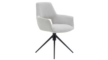 Vierfußstuhl Interliving aus Stoff in Weiß Interliving Esszimmer Serie 5605 – Armlehnstuhl 2282-04 mit Dreh- und Rückholfunktion cremeweißer Cord Rebel & schwarzes Eisen