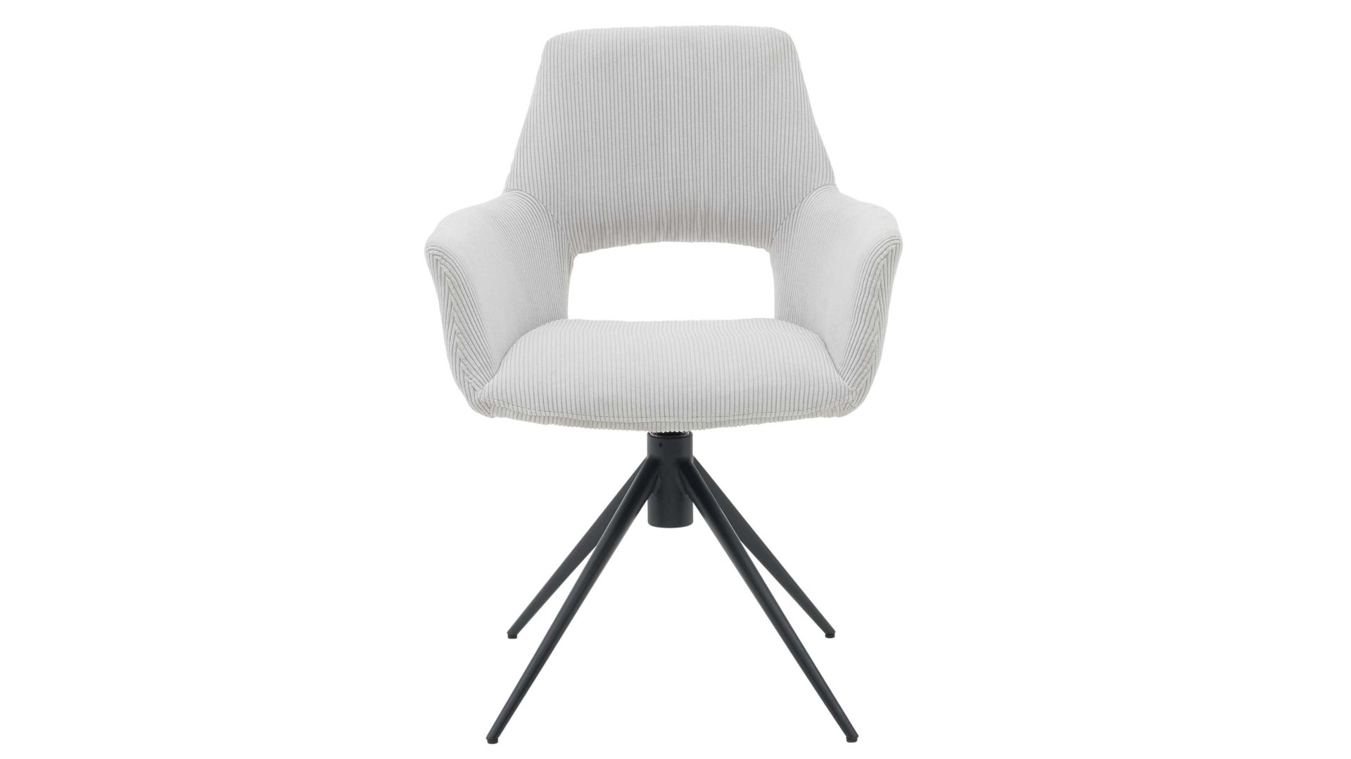 Vierfußstuhl Interliving aus Stoff in Weiß Interliving Esszimmer Serie 5605 – Armlehnstuhl mit Dreh- und Rückholfunktion cremeweißer Cord Rebel & schwarzes Eisen