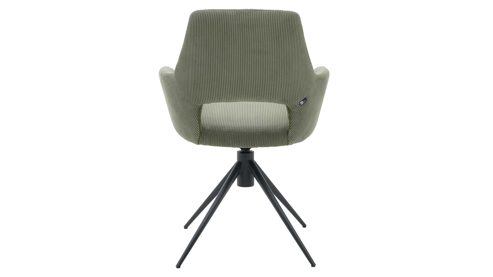 Vierfußstuhl Interliving aus Stoff in Dunkelgrün Interliving Esszimmer Serie 5605 – Armlehnstuhl 2282-04 mit Drehfunktion waldgrüner Cord Rebel & schwarzes Eisen