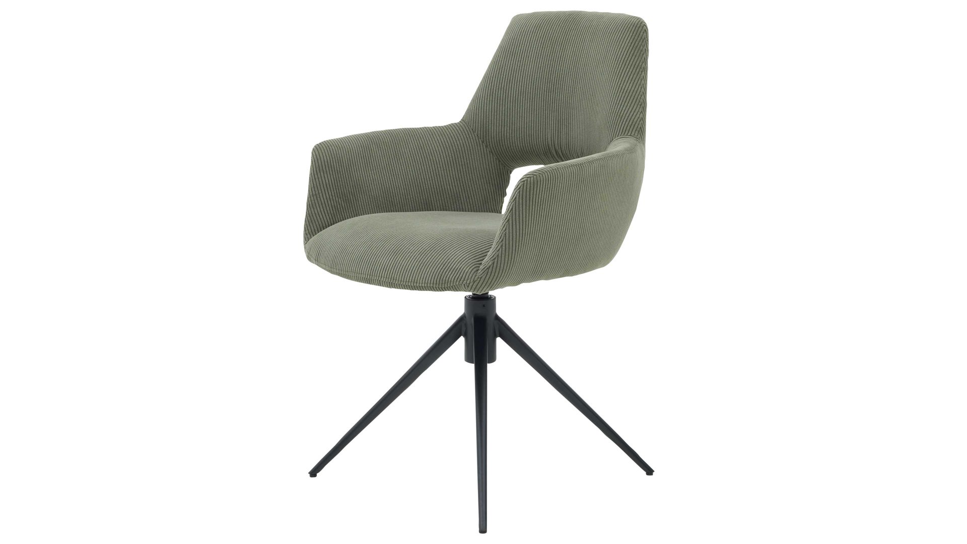 Vierfußstuhl Interliving aus Stoff in Dunkelgrün Interliving Esszimmer Serie 5605 – Armlehnstuhl 2282-04 mit Drehfunktion waldgrüner Cord Rebel & schwarzes Eisen