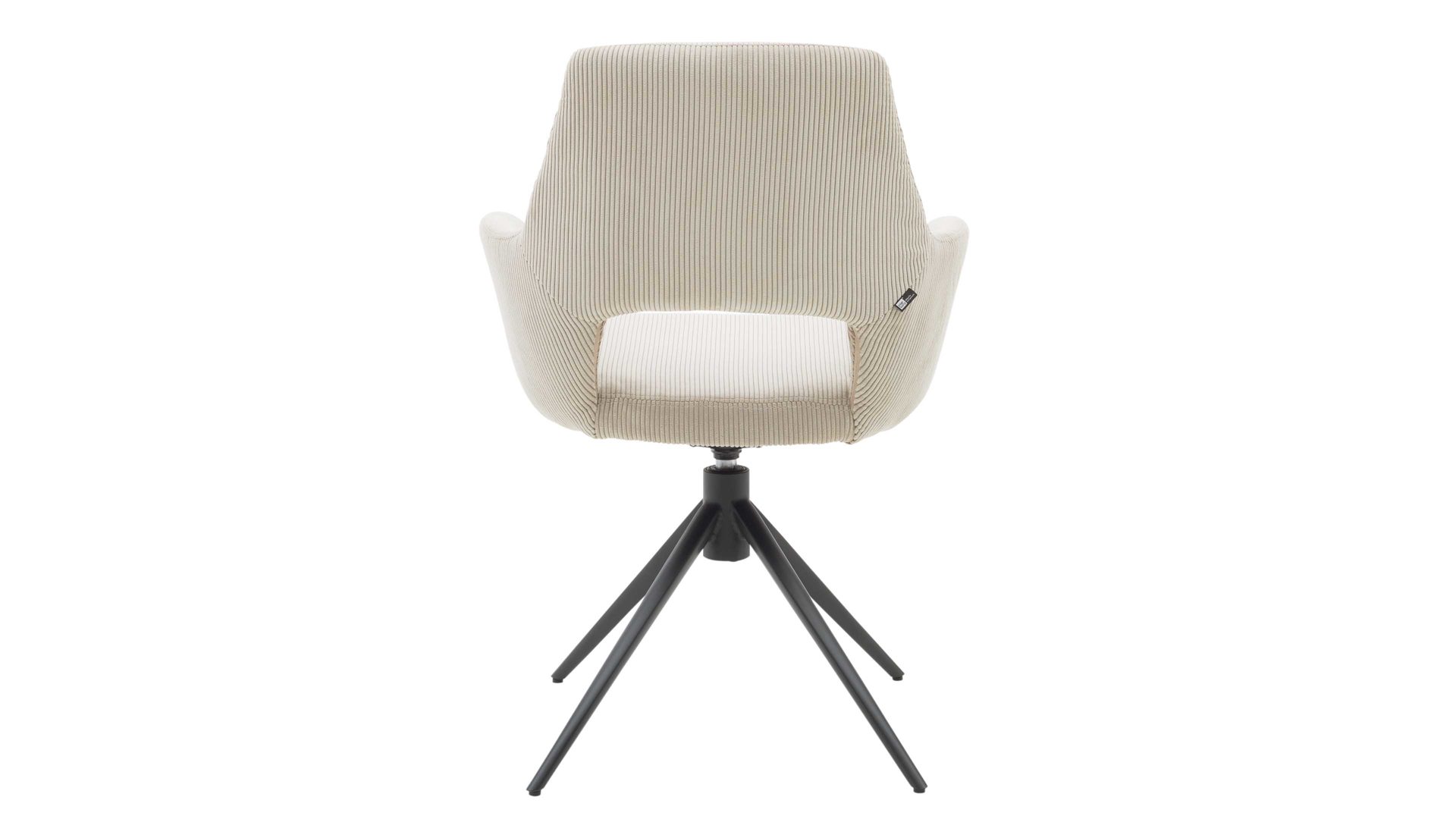 Vierfußstuhl Interliving aus Stoff in Beige Interliving Esszimmer Serie 5605 – Armlehnstuhl mit Dreh- und Rückholfunktion ecrufarbener Cord Rebel & schwarzes Eisen