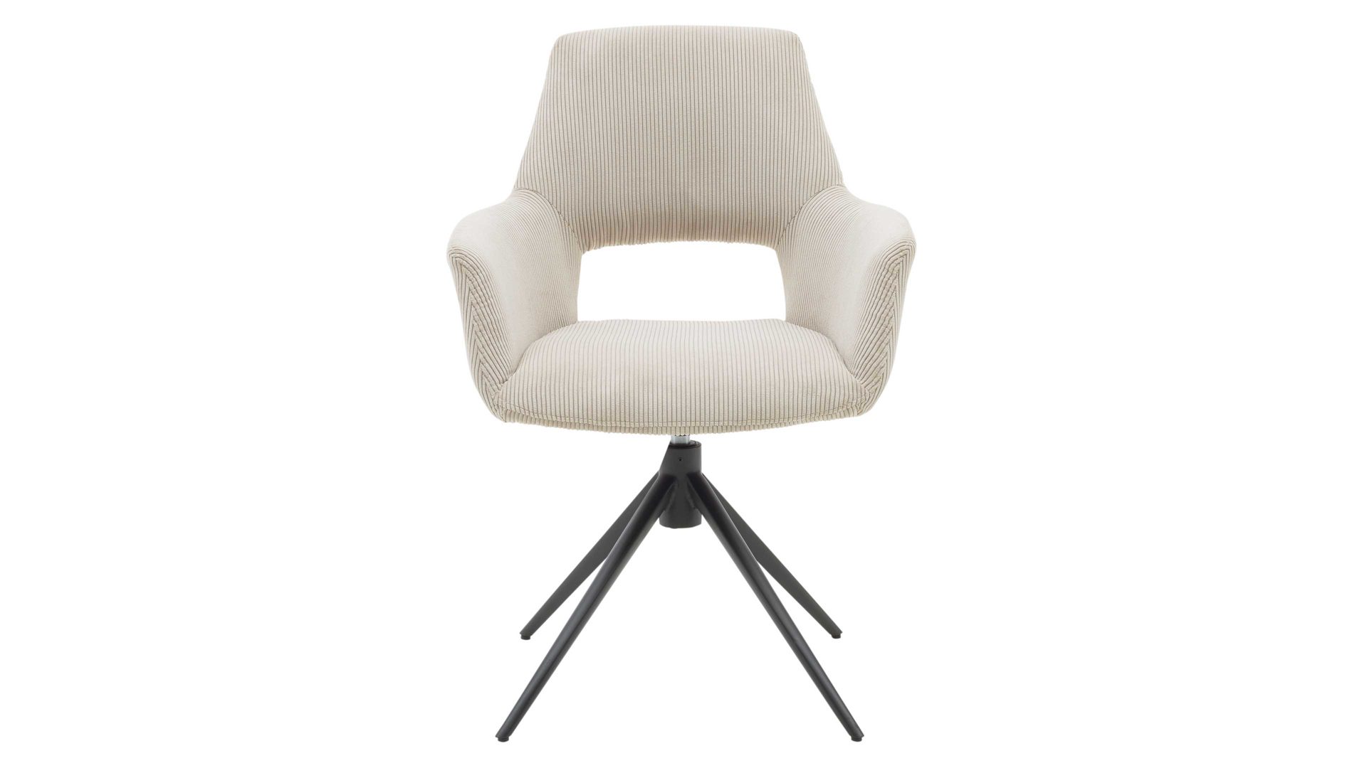 Vierfußstuhl Interliving aus Stoff in Beige Interliving Esszimmer Serie 5605 – Armlehnstuhl mit Dreh- und Rückholfunktion ecrufarbener Cord Rebel & schwarzes Eisen