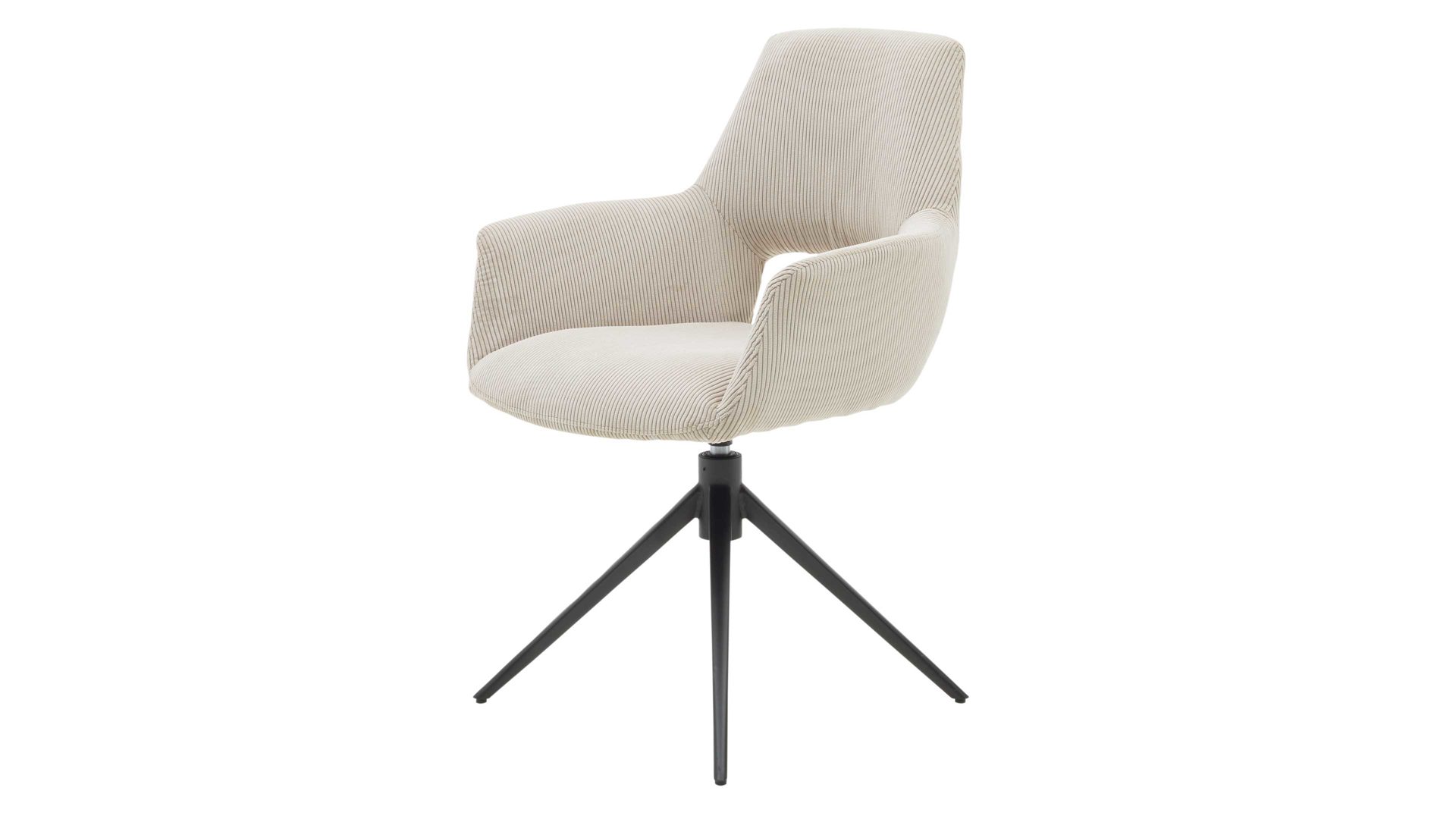 Vierfußstuhl Interliving aus Stoff in Beige Interliving Esszimmer Serie 5605 – Armlehnstuhl 2282-04 mit Dreh- und Rückholfunktion ecrufarbener Cord Rebel & schwarzes Eisen