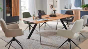 Esstisch Interliving aus Holz in Holzfarben Interliving Esszimmer Serie 5605 – Esstisch Charakter-Eiche & schwarzes Eisen - ca. 180 x 100 cm