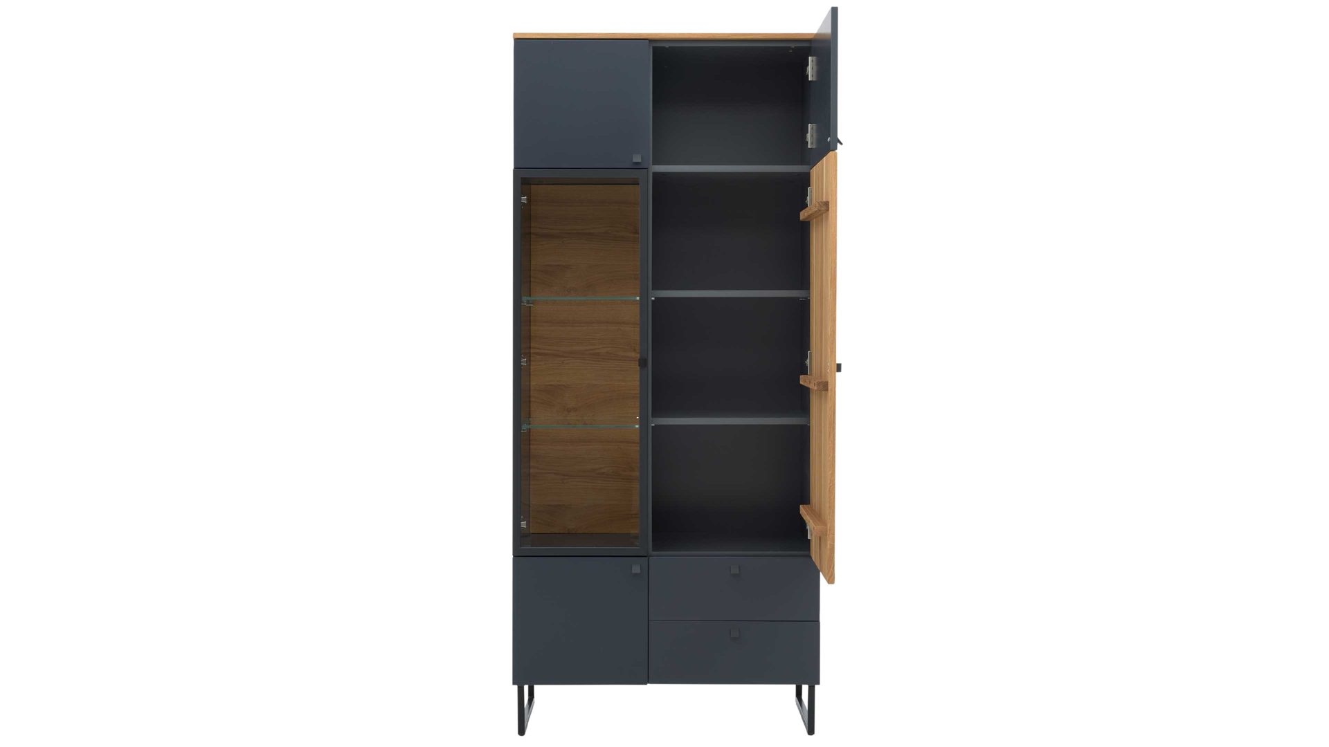 Vitrine Interliving aus Holz in Dunkelgrau Interliving Esszimmer Serie 5605 – Vitrine 5784 quarzgrauer Lack & Charakter-Eiche - fünf Türen, zwei Schubladen, Höhe ca. 194 cm