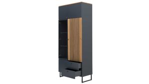 Vitrine Interliving aus Holz in Dunkelgrau Interliving Esszimmer Serie 5605 – Vitrine 5784 quarzgrauer Lack & Charakter-Eiche - fünf Türen, zwei Schubladen, Höhe ca. 194 cm