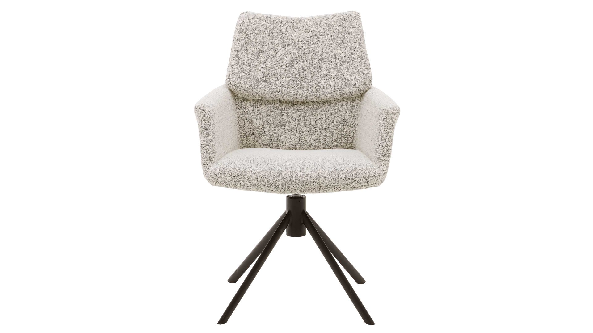 Polsterstuhl Interliving aus Stoff in Weiß Interliving Esszimmer Serie 5118 – Armlehnstuhl mit Drehfunktion champagnerfarbener Bouclé Elegant wish E07 & mattschwarzes Eisen