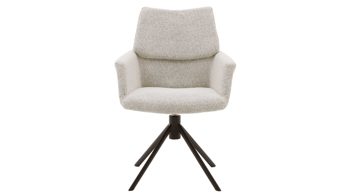 Polsterstuhl Interliving aus Stoff in Weiß Interliving Esszimmer Serie 5118 – Armlehnstuhl 2362 mit Drehfunktion champagnerfarbener Bouclé Elegant wish E07 & mattschwarzes Eisen