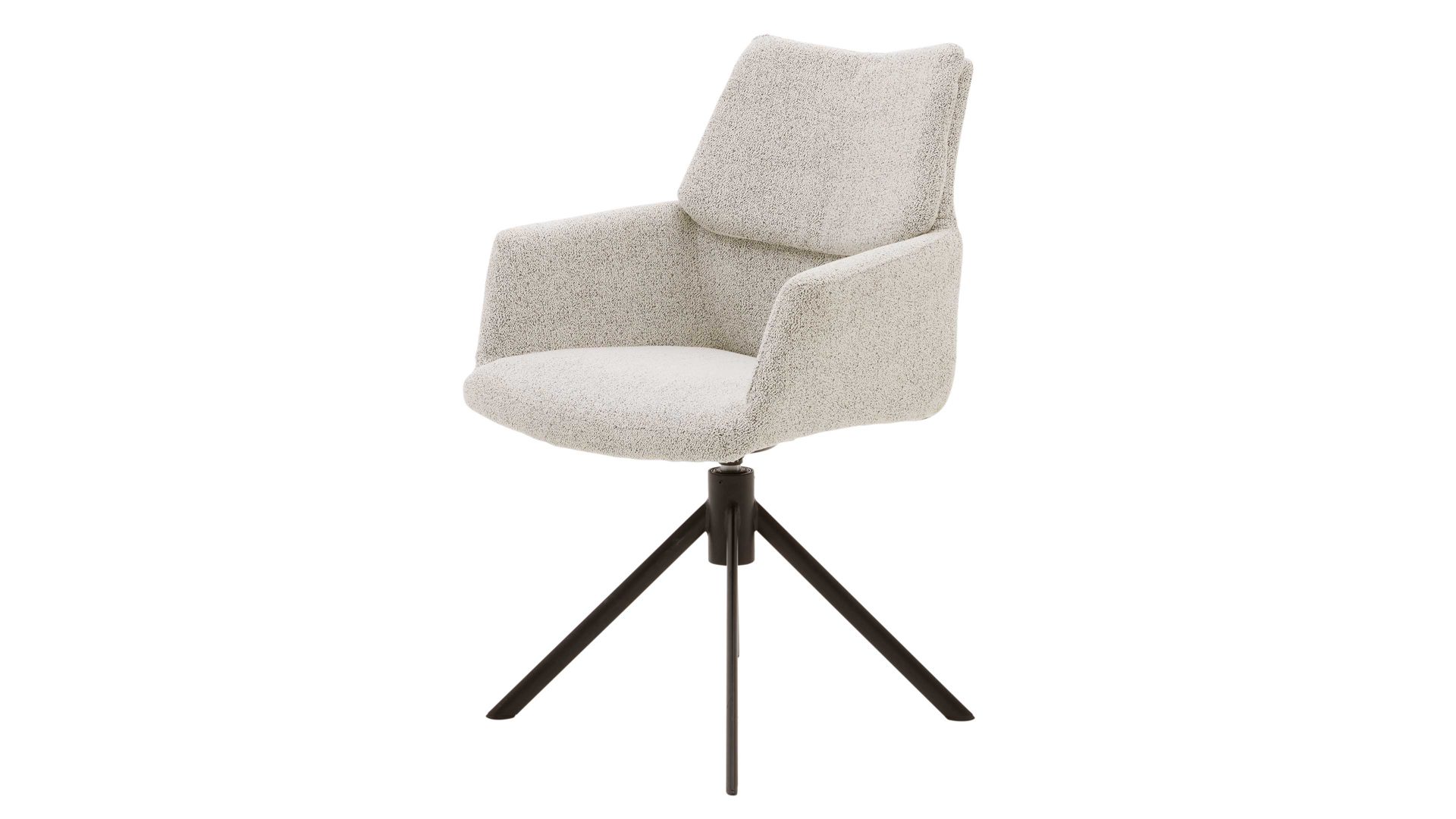 Polsterstuhl Interliving aus Stoff in Weiß Interliving Esszimmer Serie 5118 – Armlehnstuhl 2362 mit Drehfunktion champagnerfarbener Bouclé Elegant wish E07 & mattschwarzes Eisen