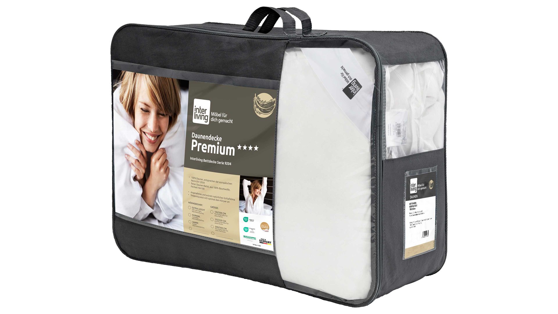 Daunendecke Interliving aus Stoff in Weiß Interliving Bettdecke Serie 9204 - Daunendecke als Cassettendecke normal, ca. 930 g Daunen - ca. 200 x 200 cm