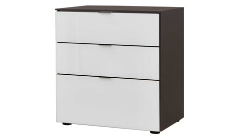 Nachtkommode Staud aus Glas in Grau STAUD Nachtkommode Media Alpinweiß & Vulkan – drei Schubladen, Höhe ca. 63 cm