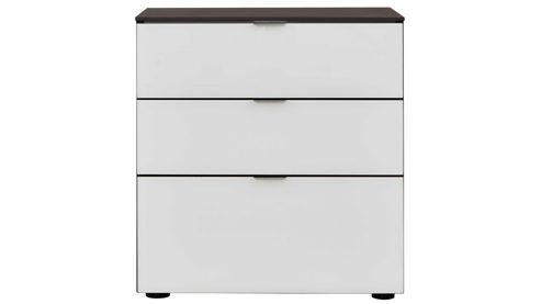 Nachtkommode Staud aus Glas in Grau STAUD Nachtkommode Media Alpinweiß & Vulkan – drei Schubladen, Höhe ca. 63 cm