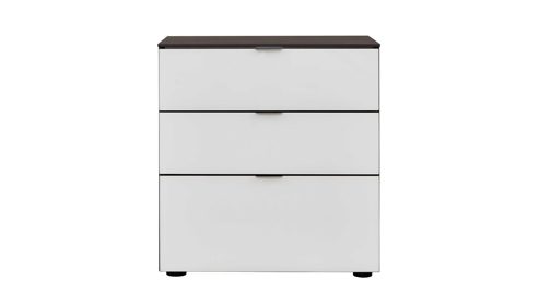 Nachtkommode Staud aus Glas in Grau STAUD Nachtkommode Media mit Vollauszügen Alpinweiß & Vulkan - drei Schubladen, Breite ca. 58 cm