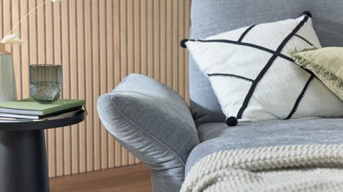 Chaiselongue Interliving aus Stoff in Hellblau Interliving Sofa Serie 4400 - Chaiselongue taubenblauer Bezug DCT 16 & schwarze Metallfüße