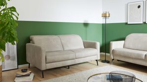 Zweisitzer Interliving aus Leder in Grau Interliving Sofa Serie 4065 – Zweisitzer 2KV kieselfarbenes Leder Cloudy gravel & schwarze Metallfüße – Länge ca. 180 cm